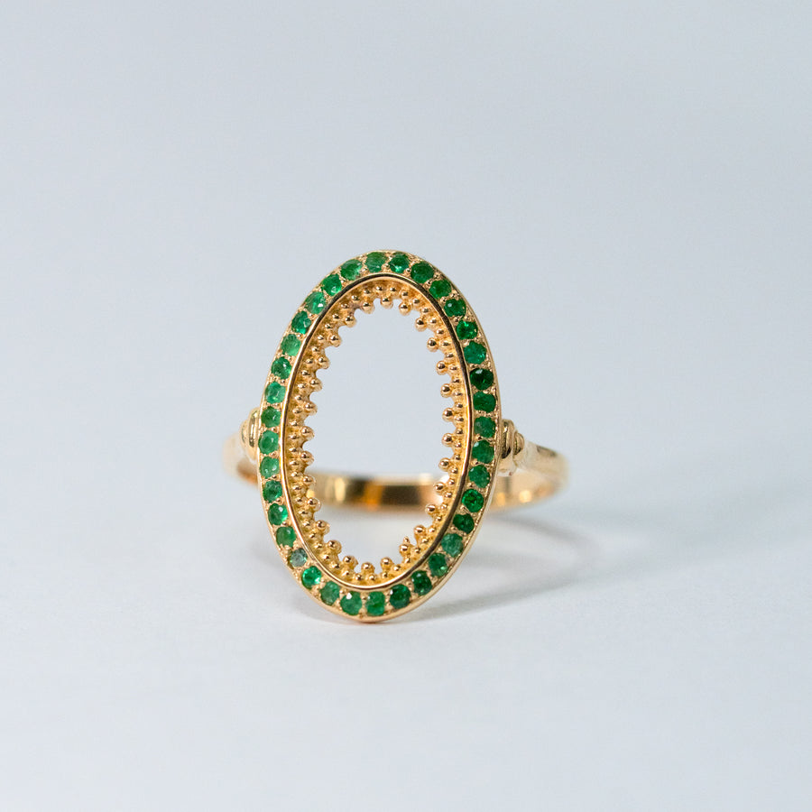 HAVITAS / "URD" oval melee gradation emerald ring K18YG (HVR-015GD)
