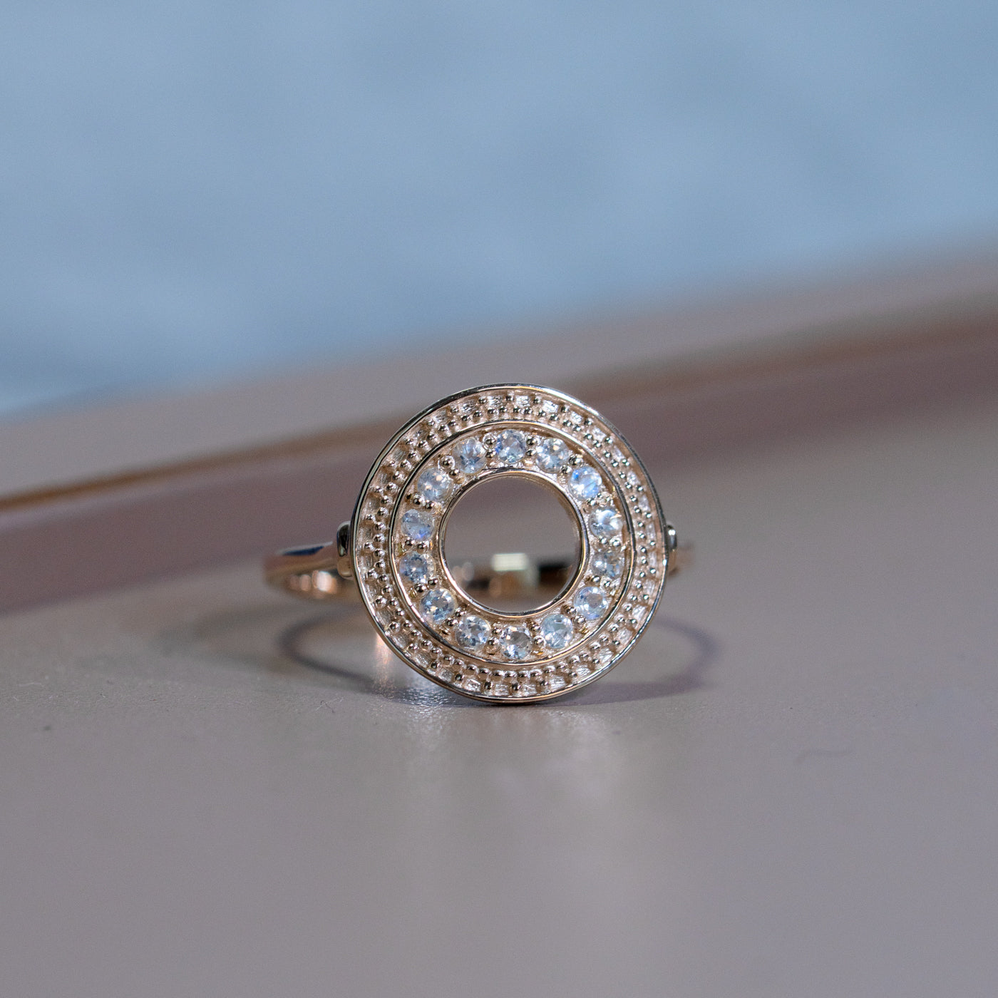 HAVITAS "URD" round melee Moonstone ring K10YG