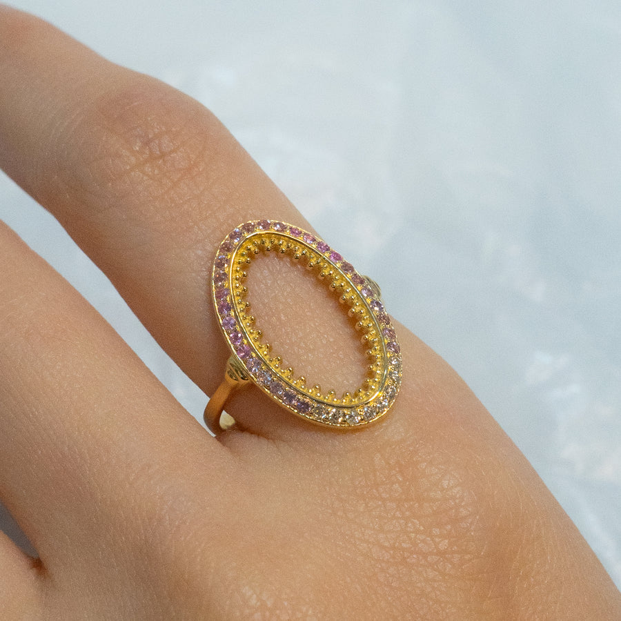 HAVITAS/Granulation oval melee pink sapphire ring K18YG (HVR-015GD)