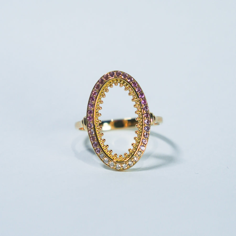 HAVITAS/Granulation oval melee pink sapphire ring K18YG (HVR-015GD)